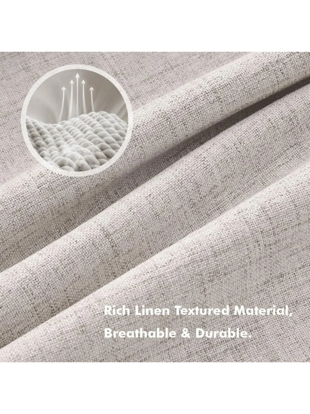 100% Blackout Linen Curtains - 42x84 Inch Ivory, Thermal Insulated Room